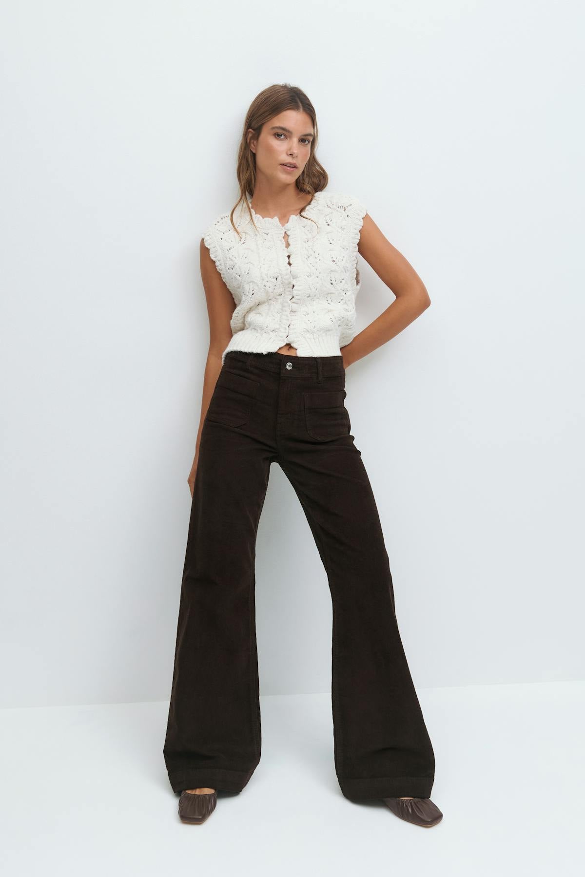 Front pocket cord jeans - Marron