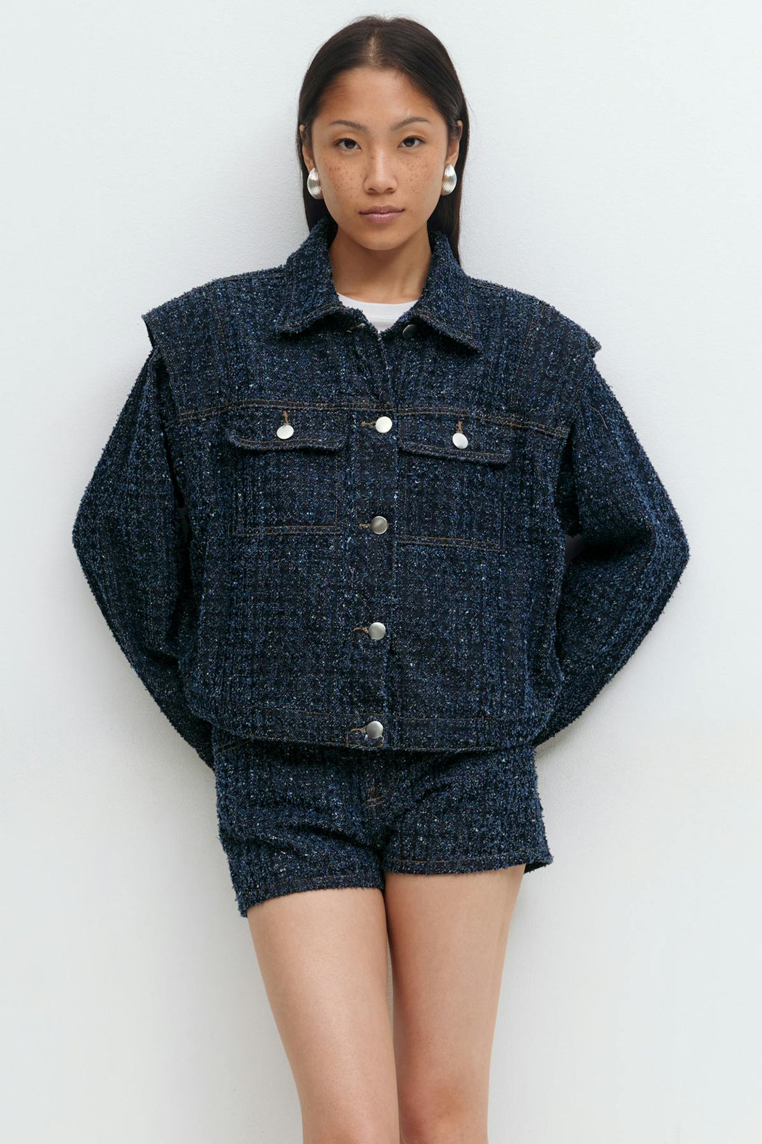 Tweed denim jacket - Mid blue