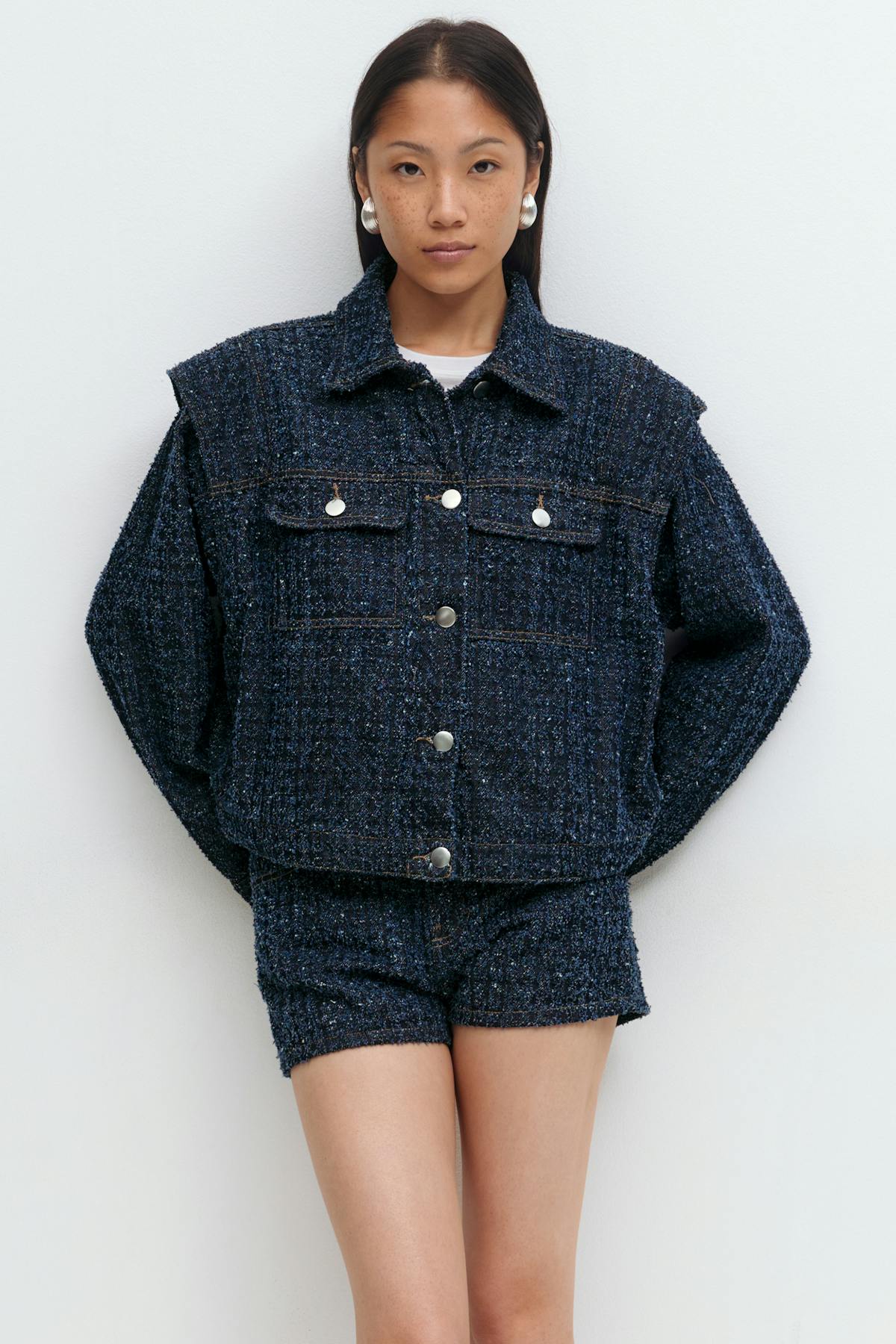 Tweed denim jacket - Mid blue