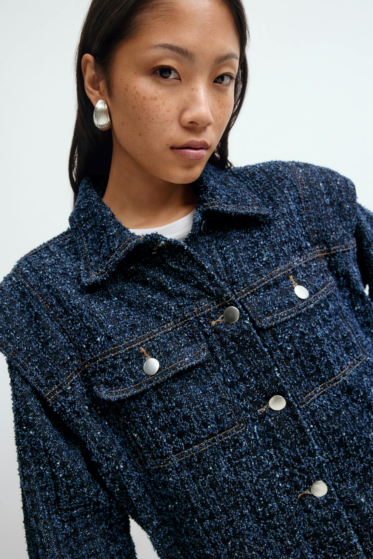 Tweed denim jacket - Mid blue