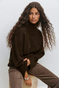 Long sleeve knitted sweater - Chocolate brown