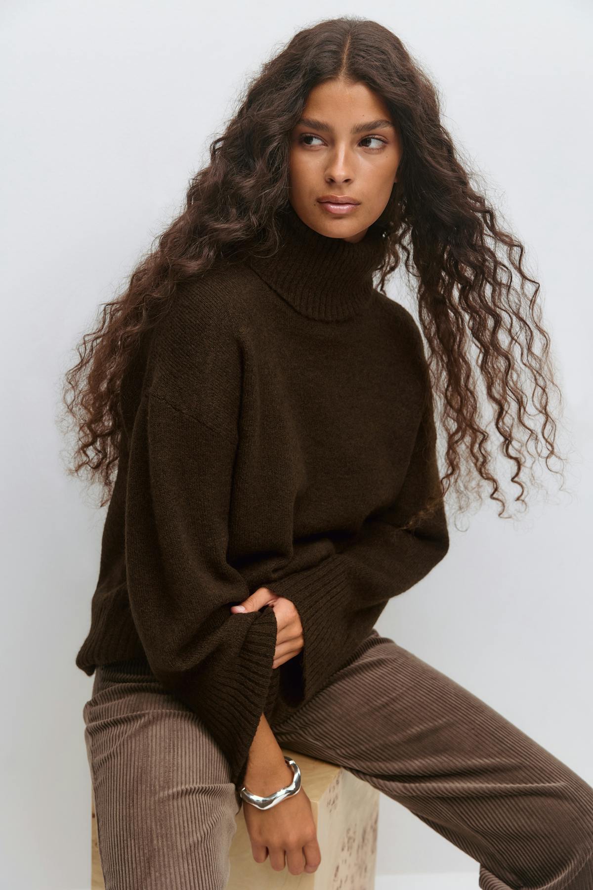 Long sleeve knitted sweater - Chocolate brown