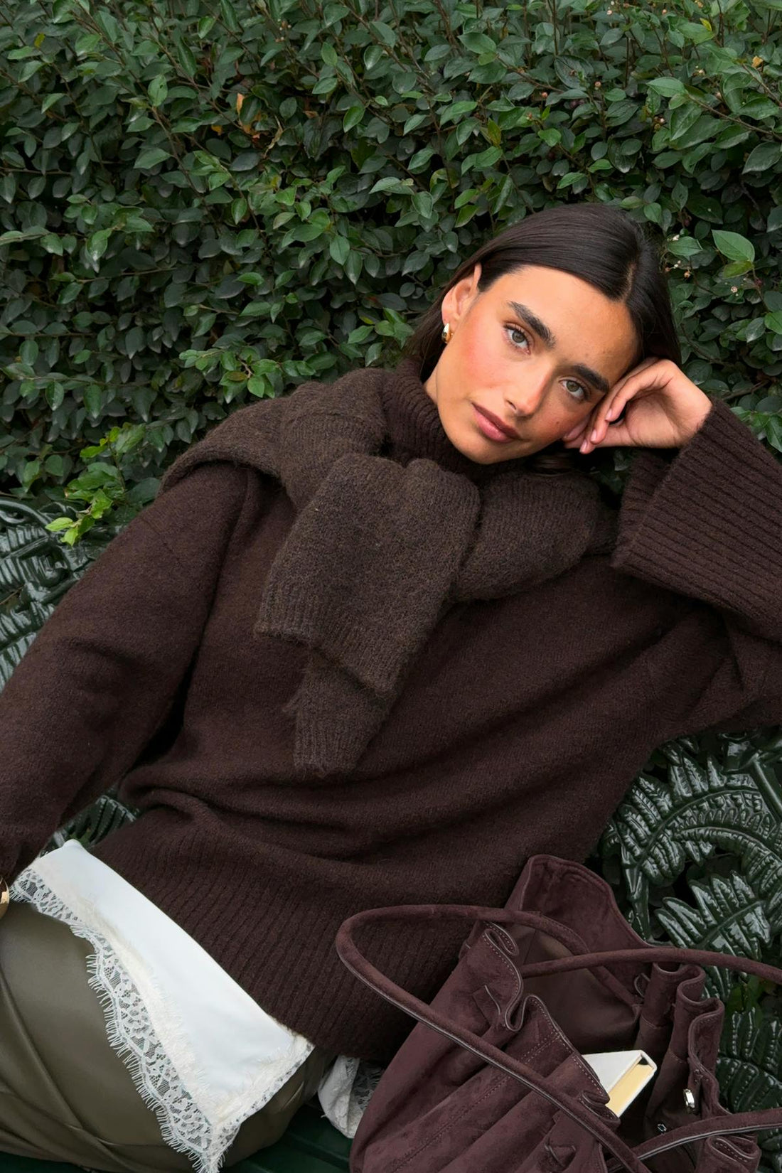 Long sleeve knitted sweater - Chocolate brown