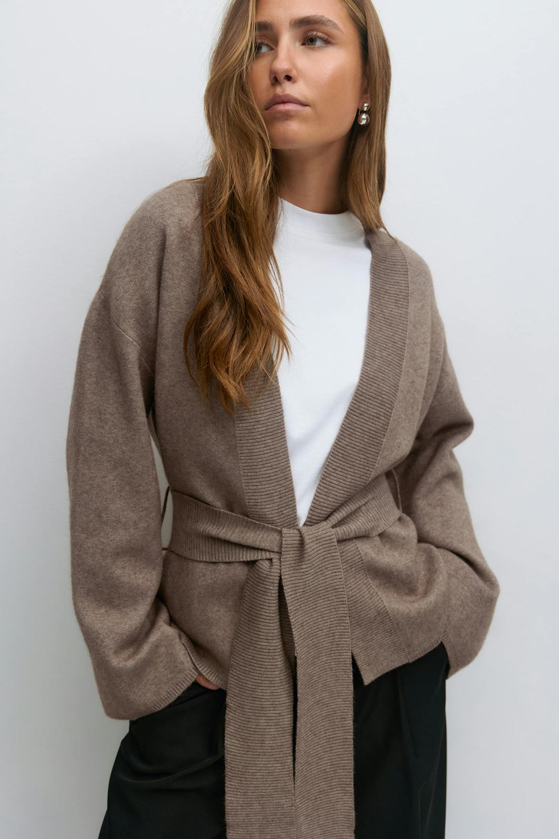 Knitted wrap kimono - Brown melange