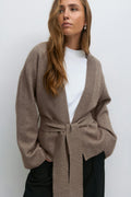 Knitted wrap kimono - Brown melange