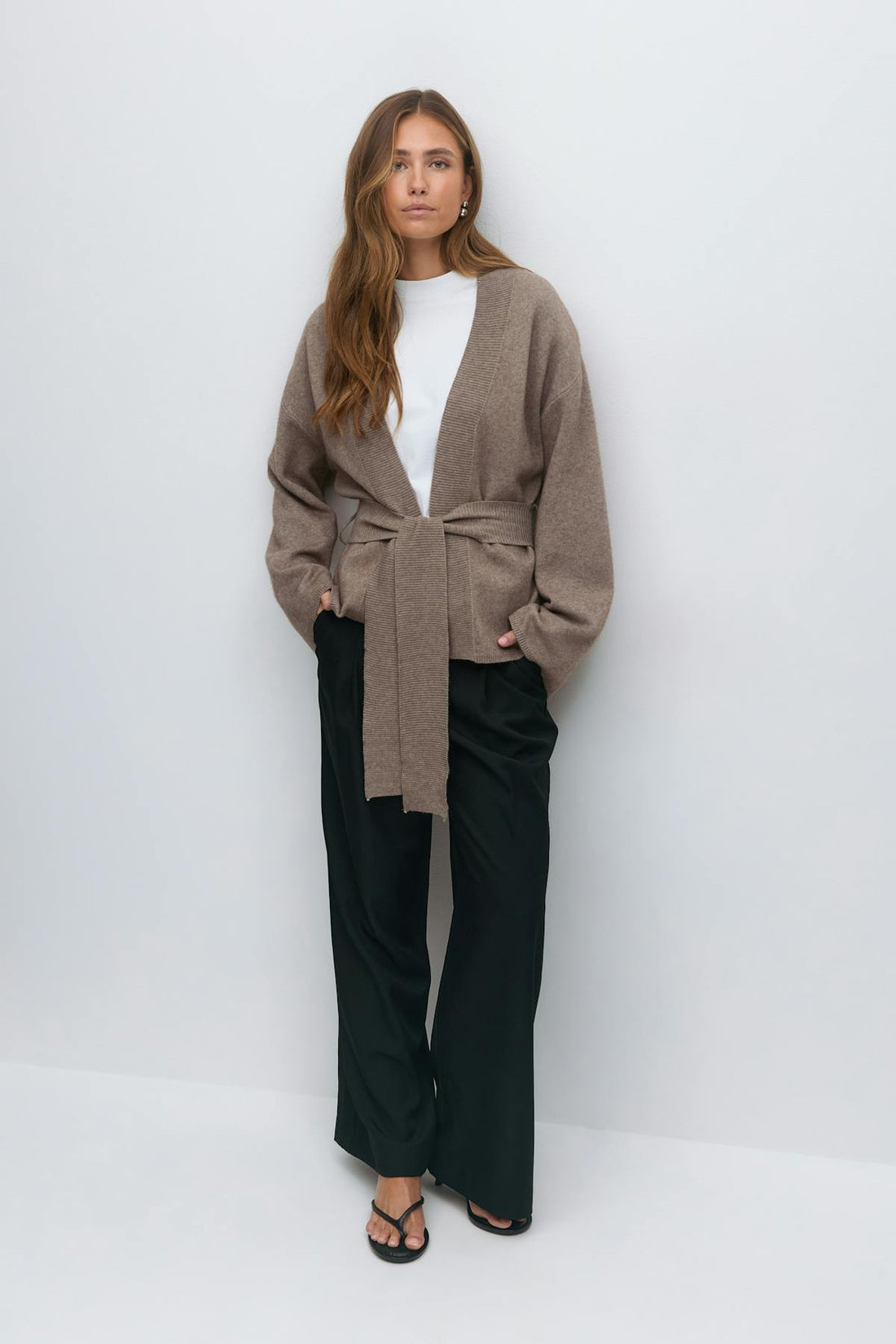 Knitted wrap kimono - Brown melange
