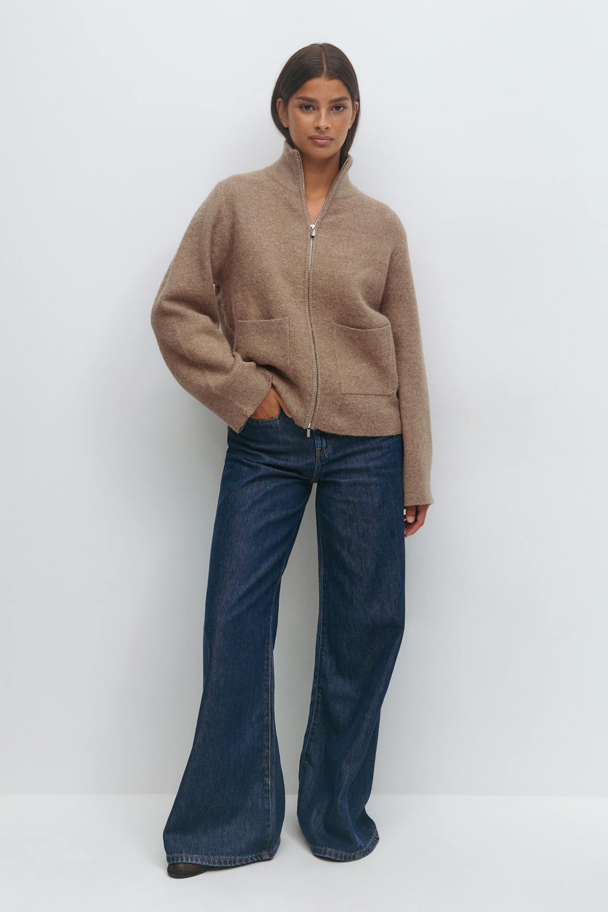 Knitted pocket cardigan - Mid grey mel