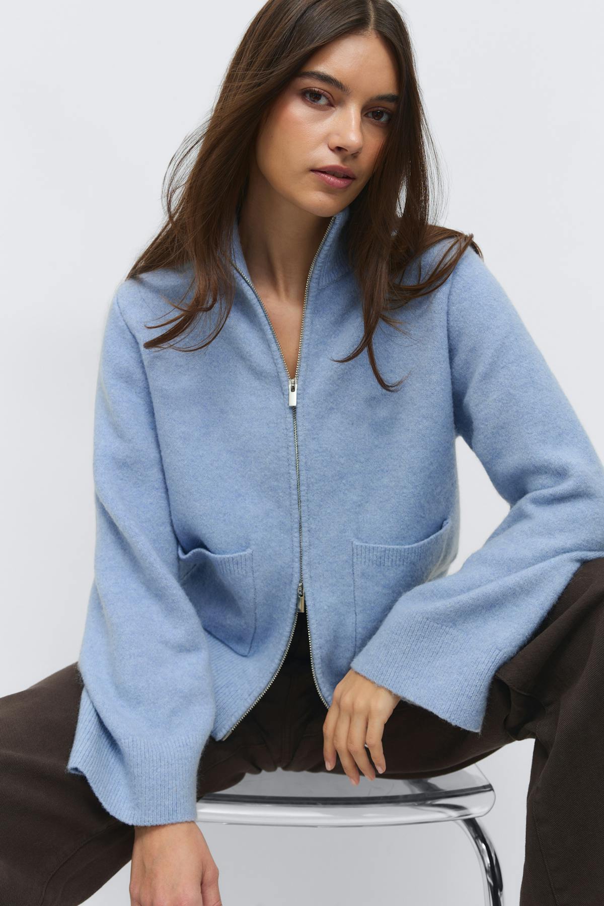Knitted pocket cardigan - Mid grey mel