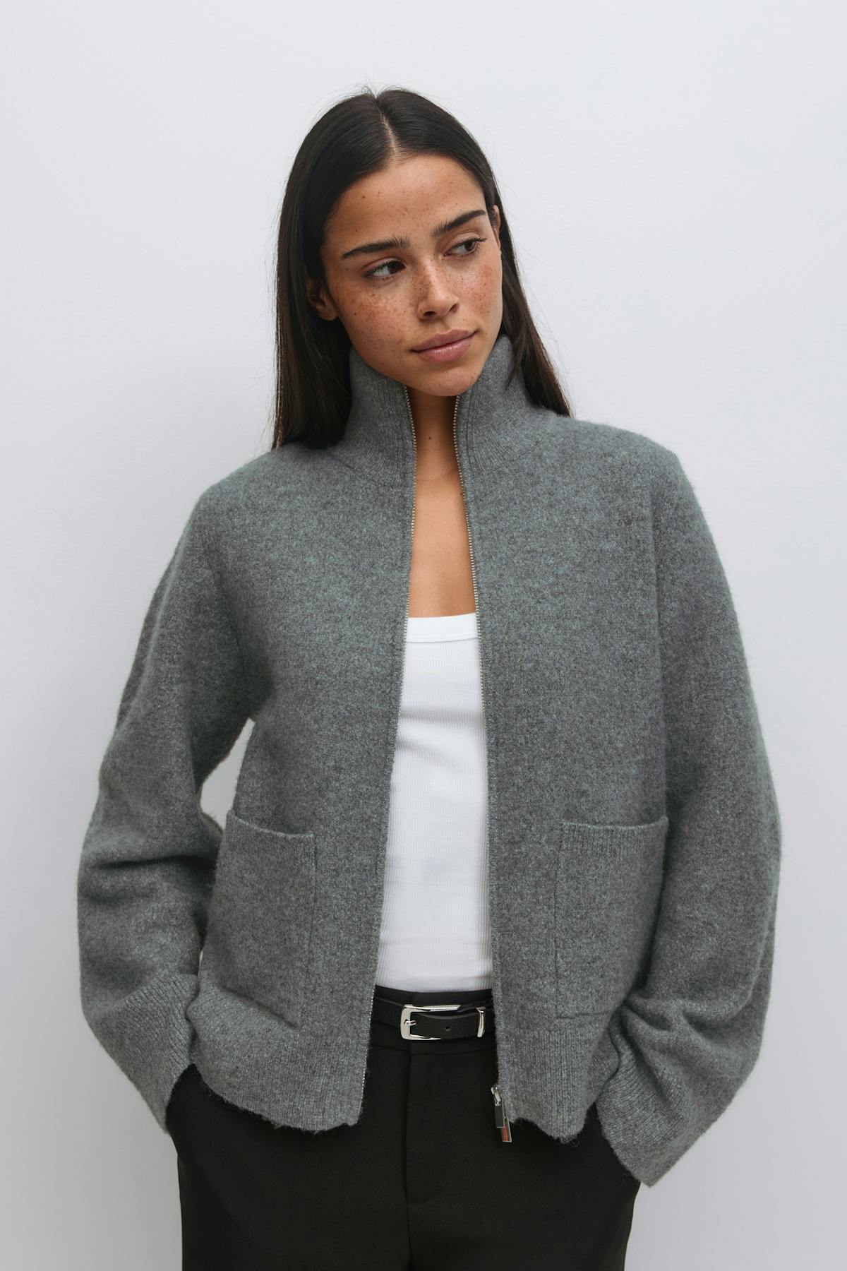 Knitted pocket cardigan - Tawny port
