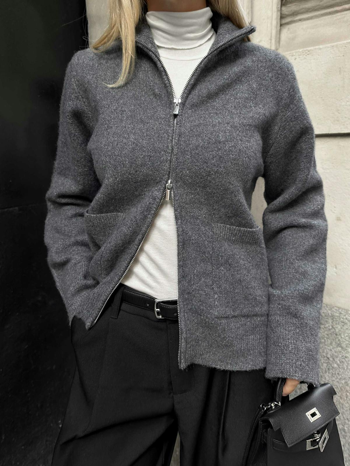 Knitted pocket cardigan - Tawny port