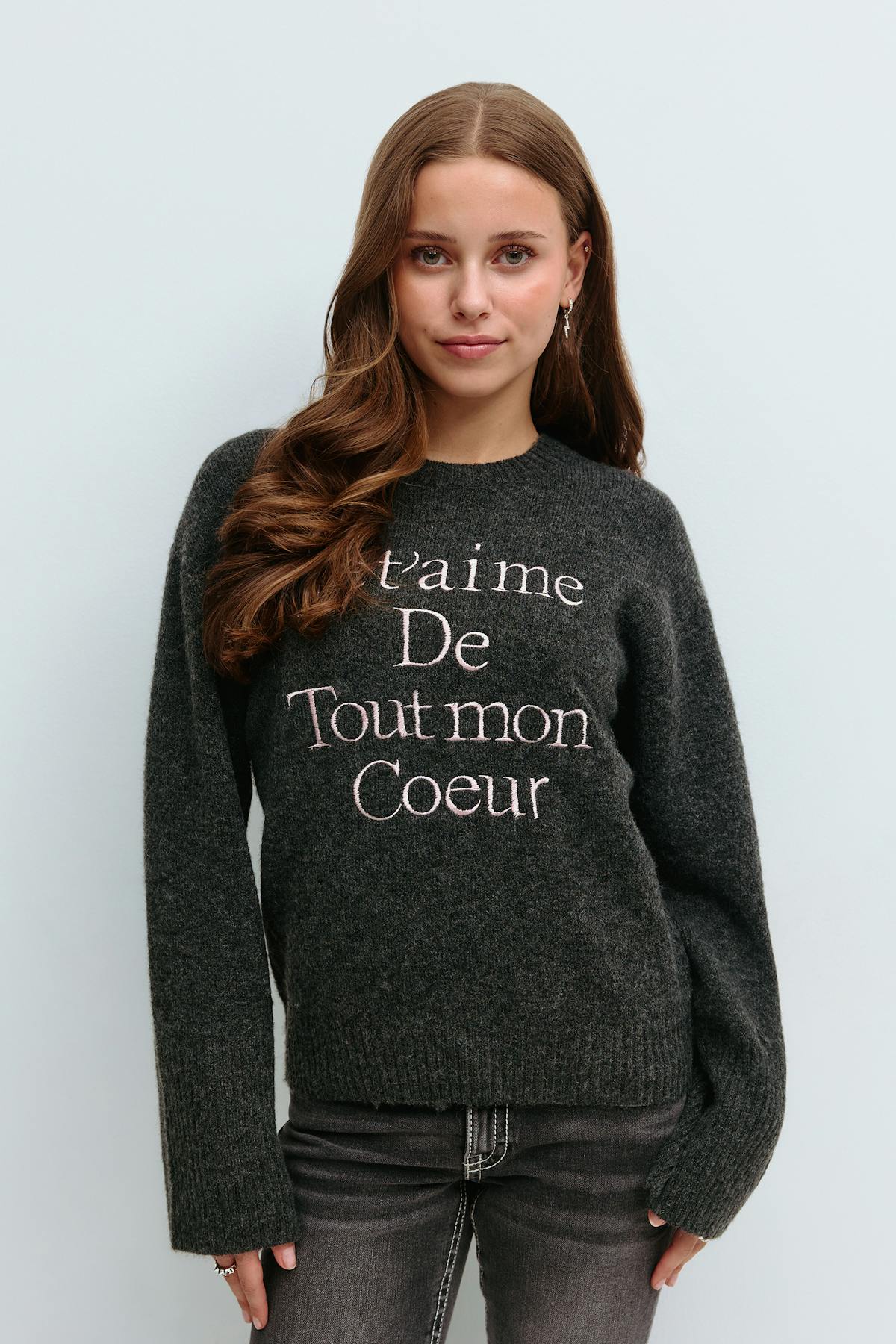 Y knitted embroidery sweater - Gris anthracite
