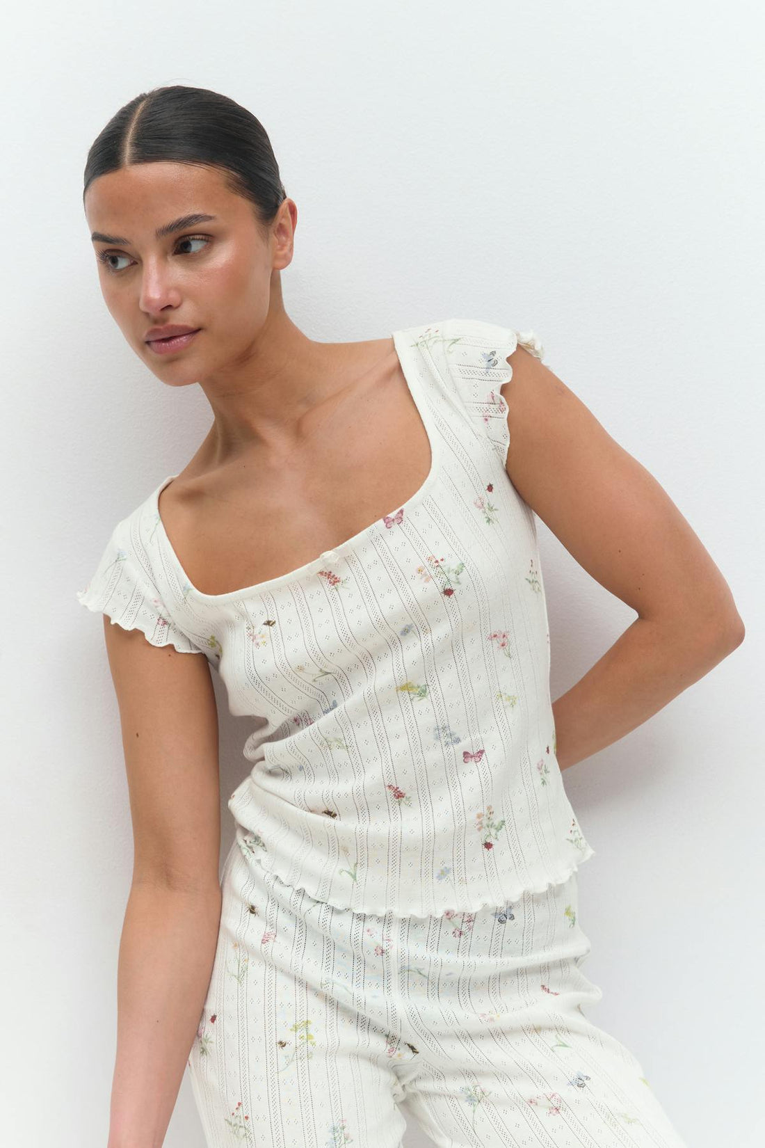 Pointelle tee - Spring garden