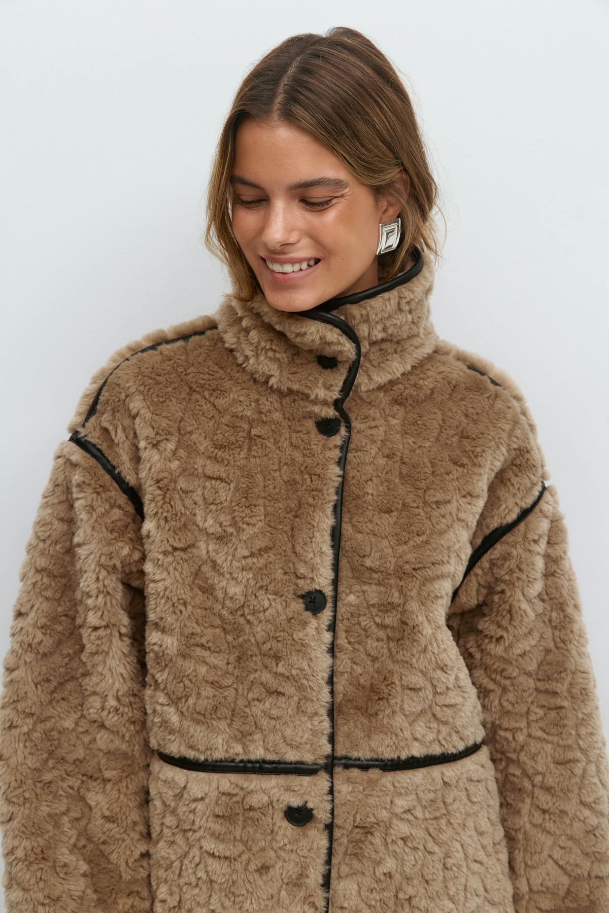 Faux fur bonded coat - Beige