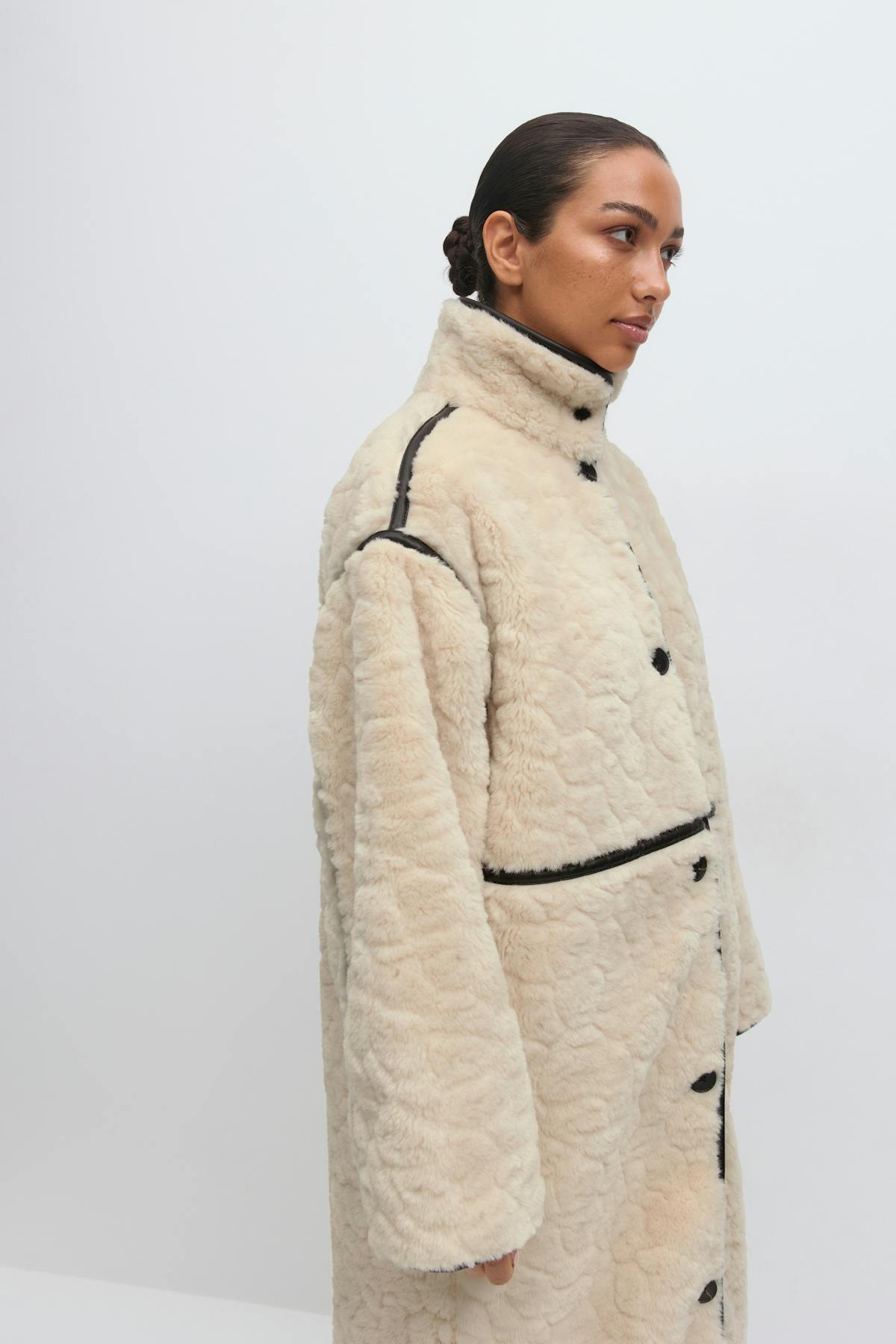 Faux fur bonded coat - Creme