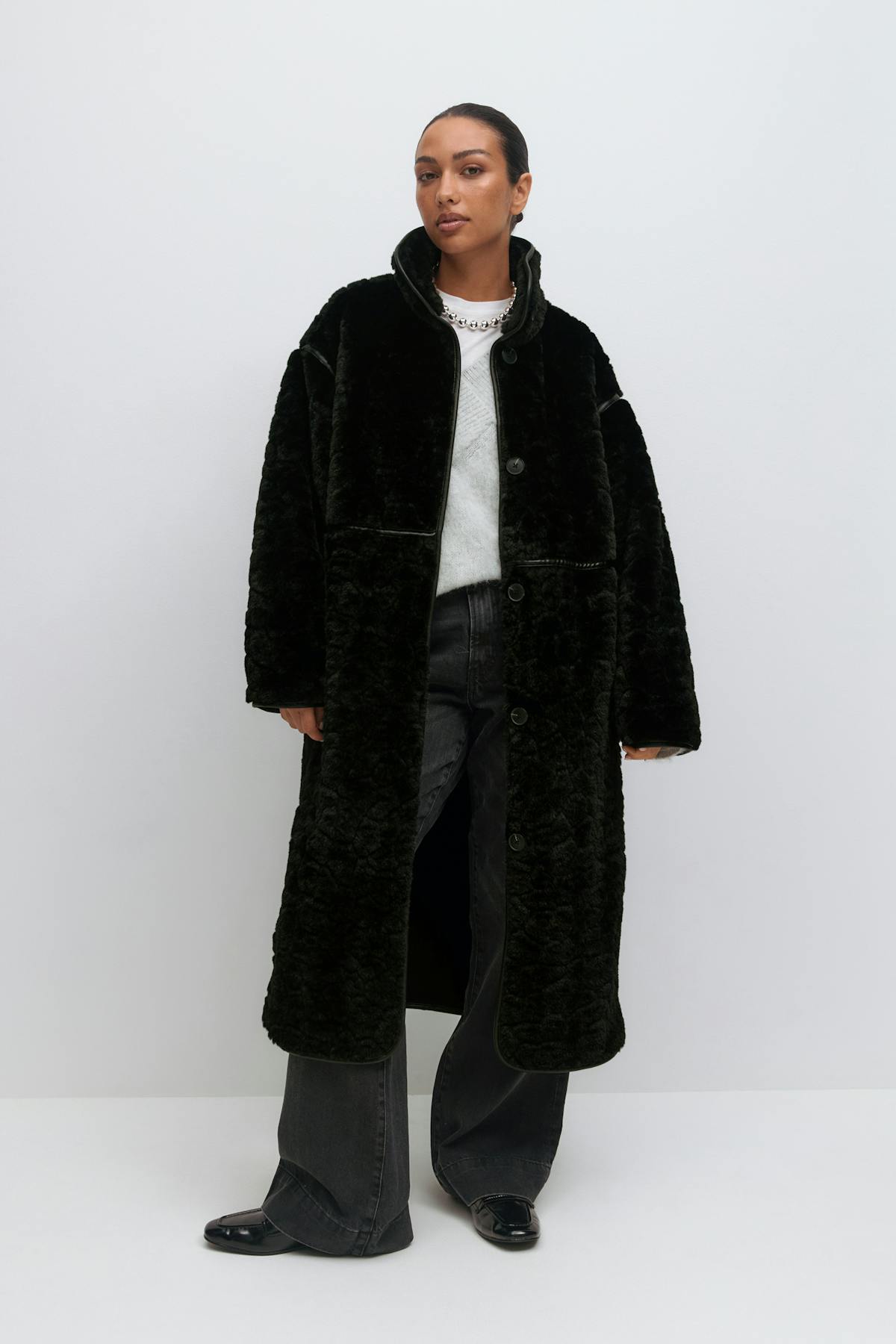 Faux fur bonded coat - Noir