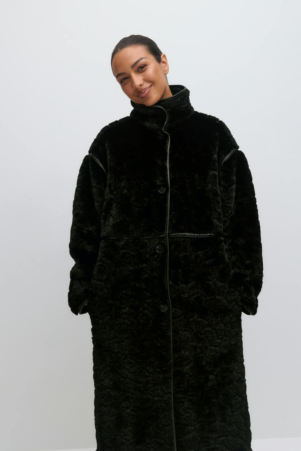 Faux fur bonded coat - Noir