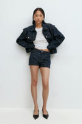 Tweed denim shorts - Mid blue