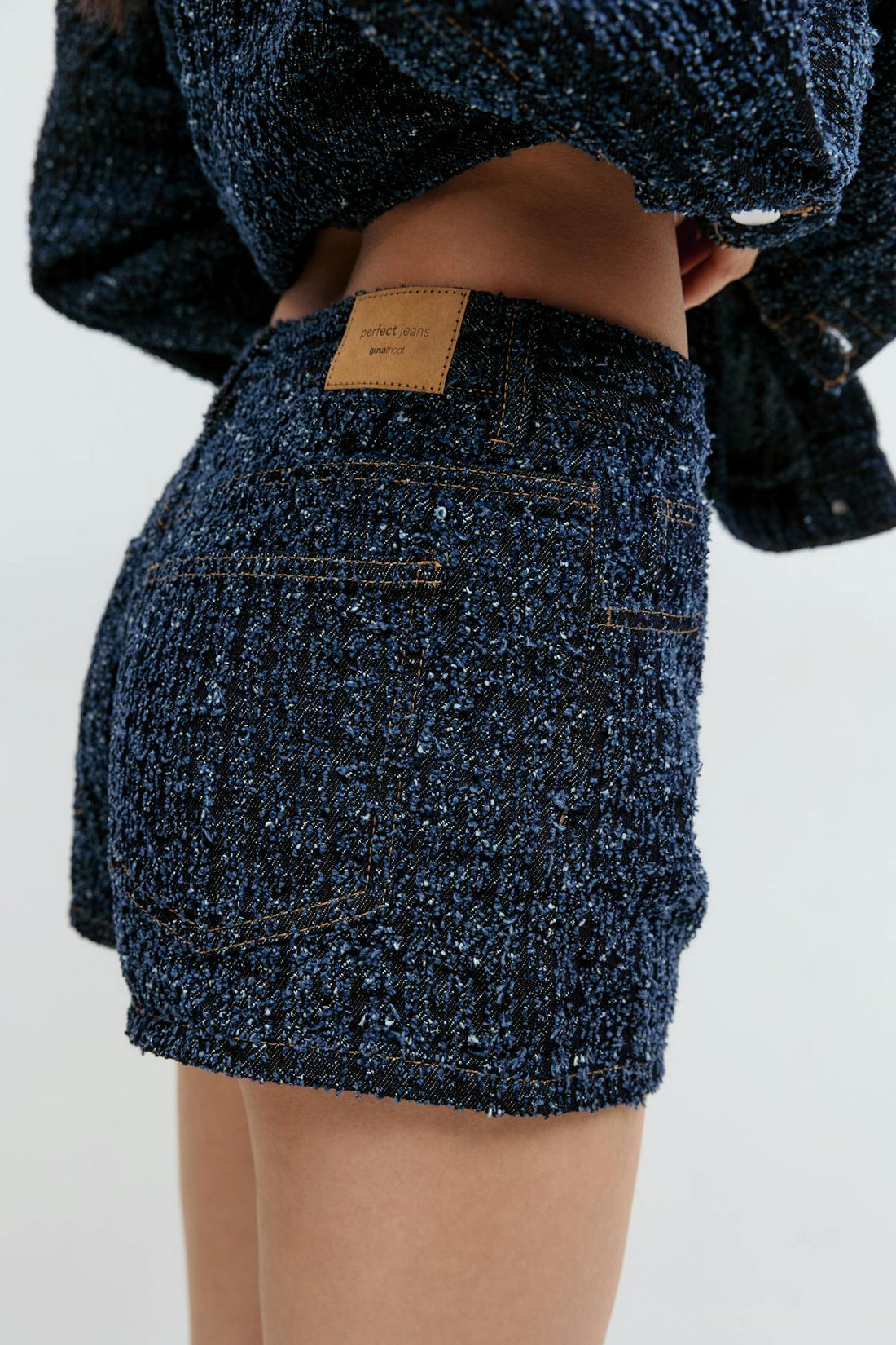Tweed denim shorts - Mid blue