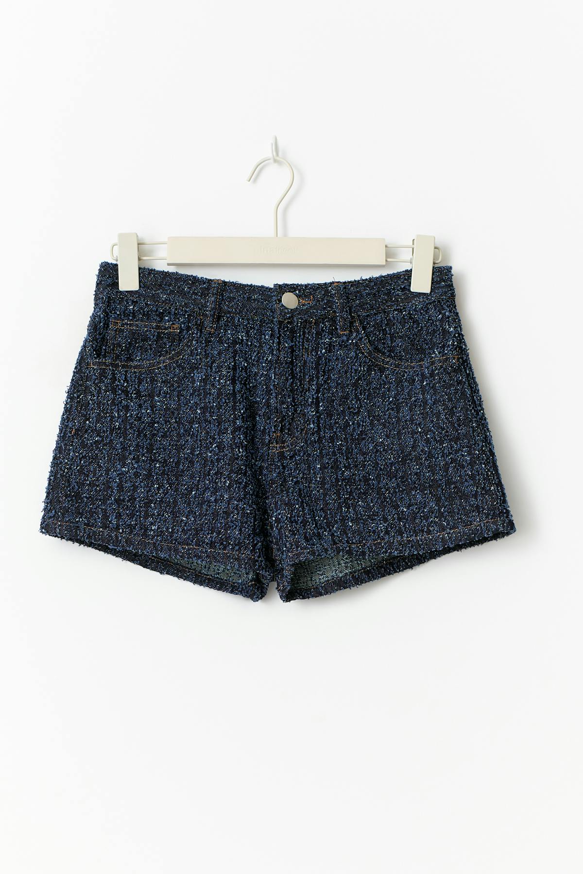 Tweed denim shorts - Mid blue