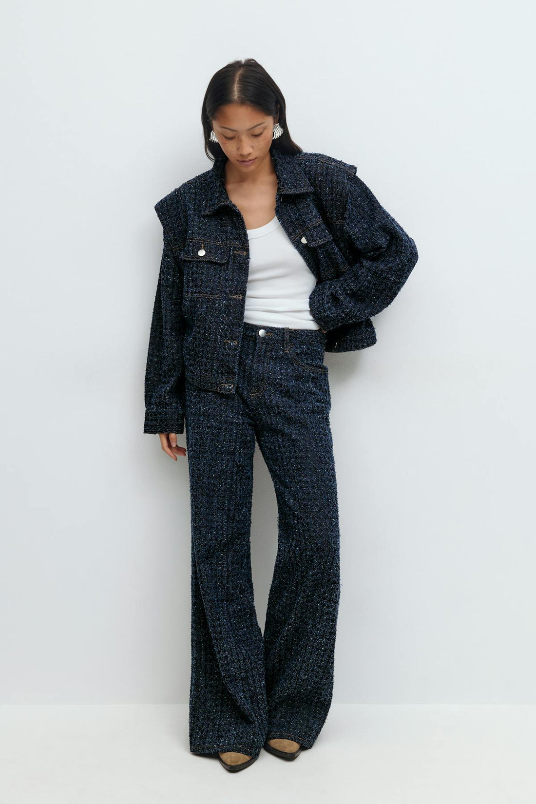 Tweed wide jeans - Mid blue