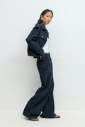 Tweed wide jeans - Mid blue