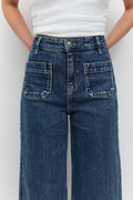 Cropped front pocket jeans - Mid blue