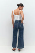 Cropped front pocket jeans - Mid blue