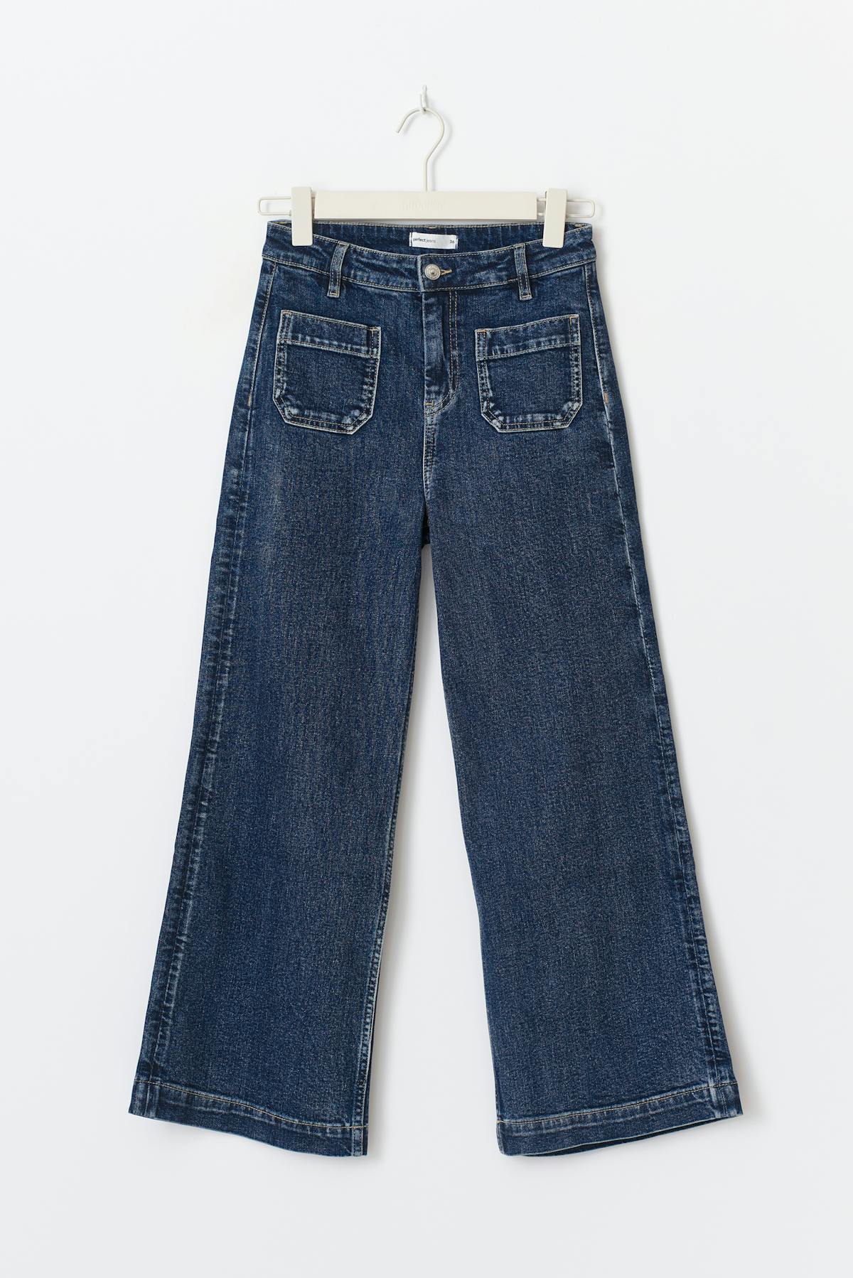 Cropped front pocket jeans - Mid blue