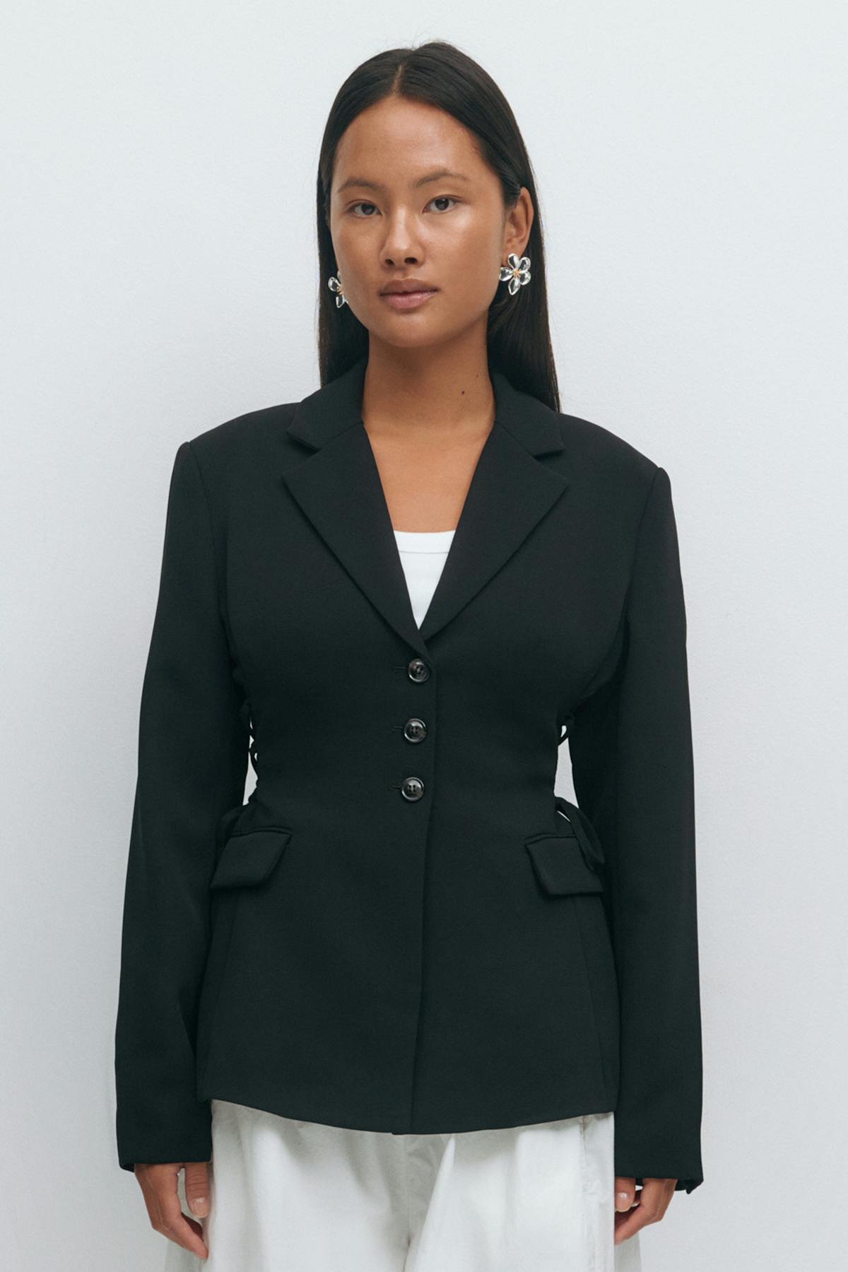 Side lacing shaped blazer - Noir