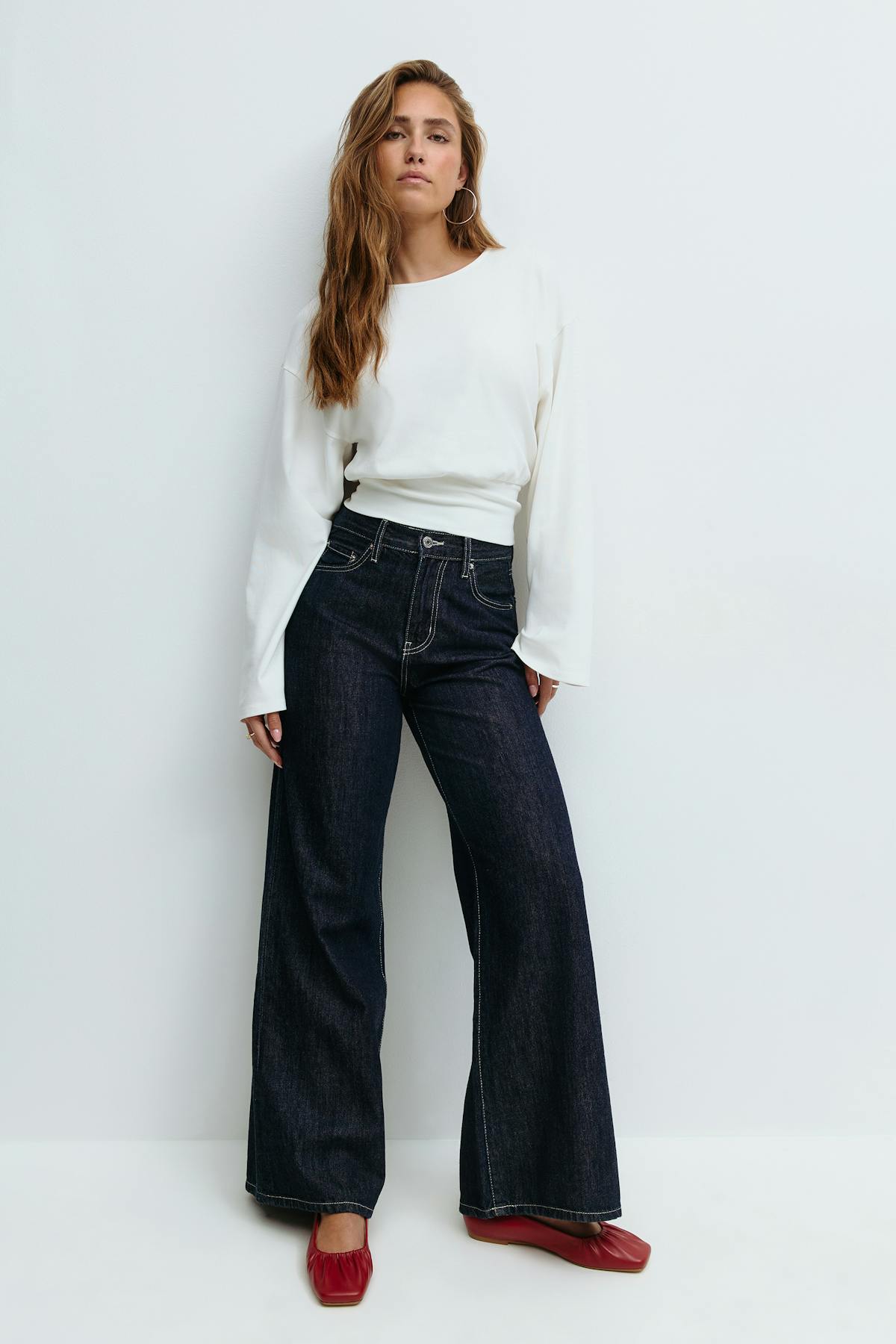 Wide sleeve top - Black/white str