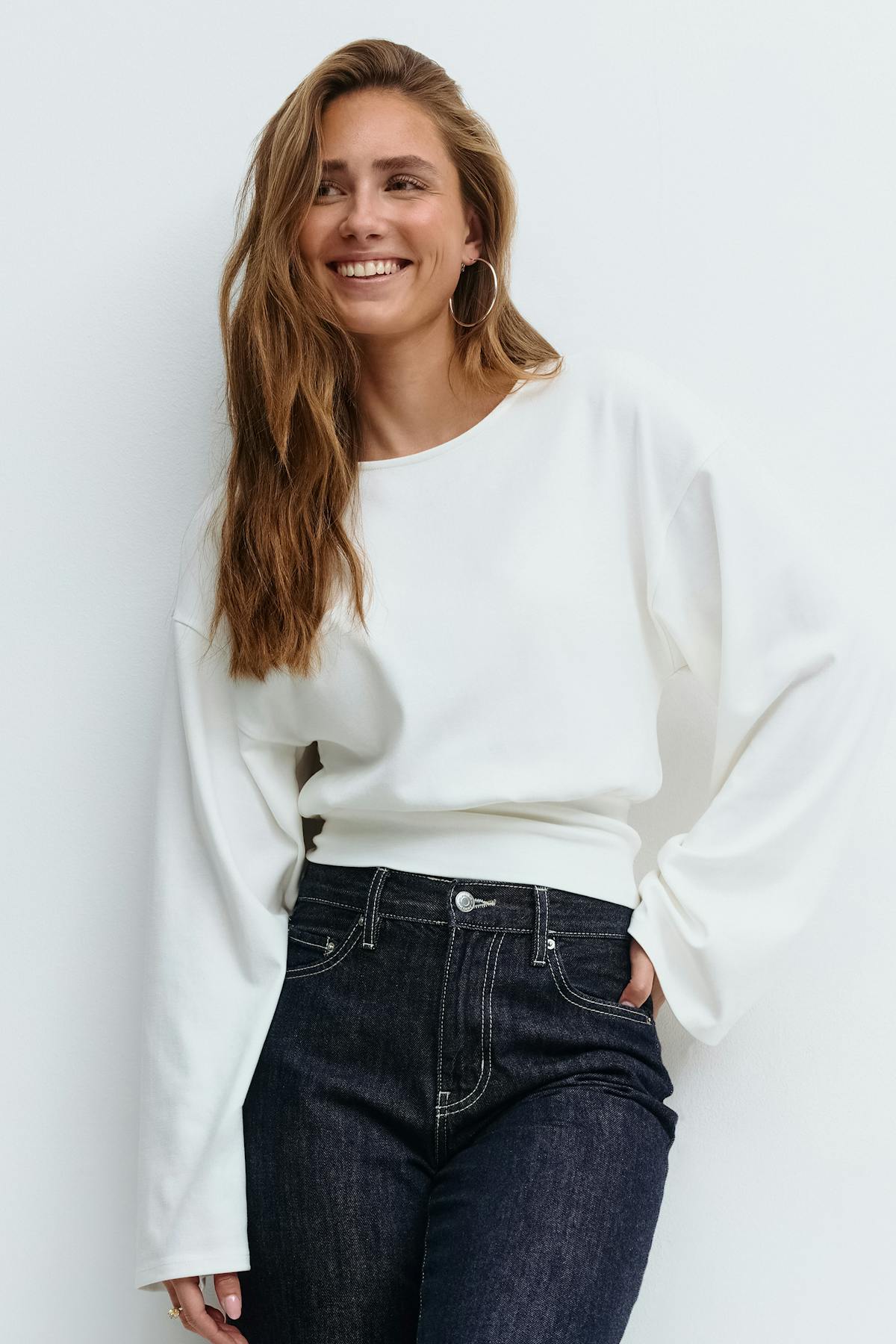 Wide sleeve top - Black/white str