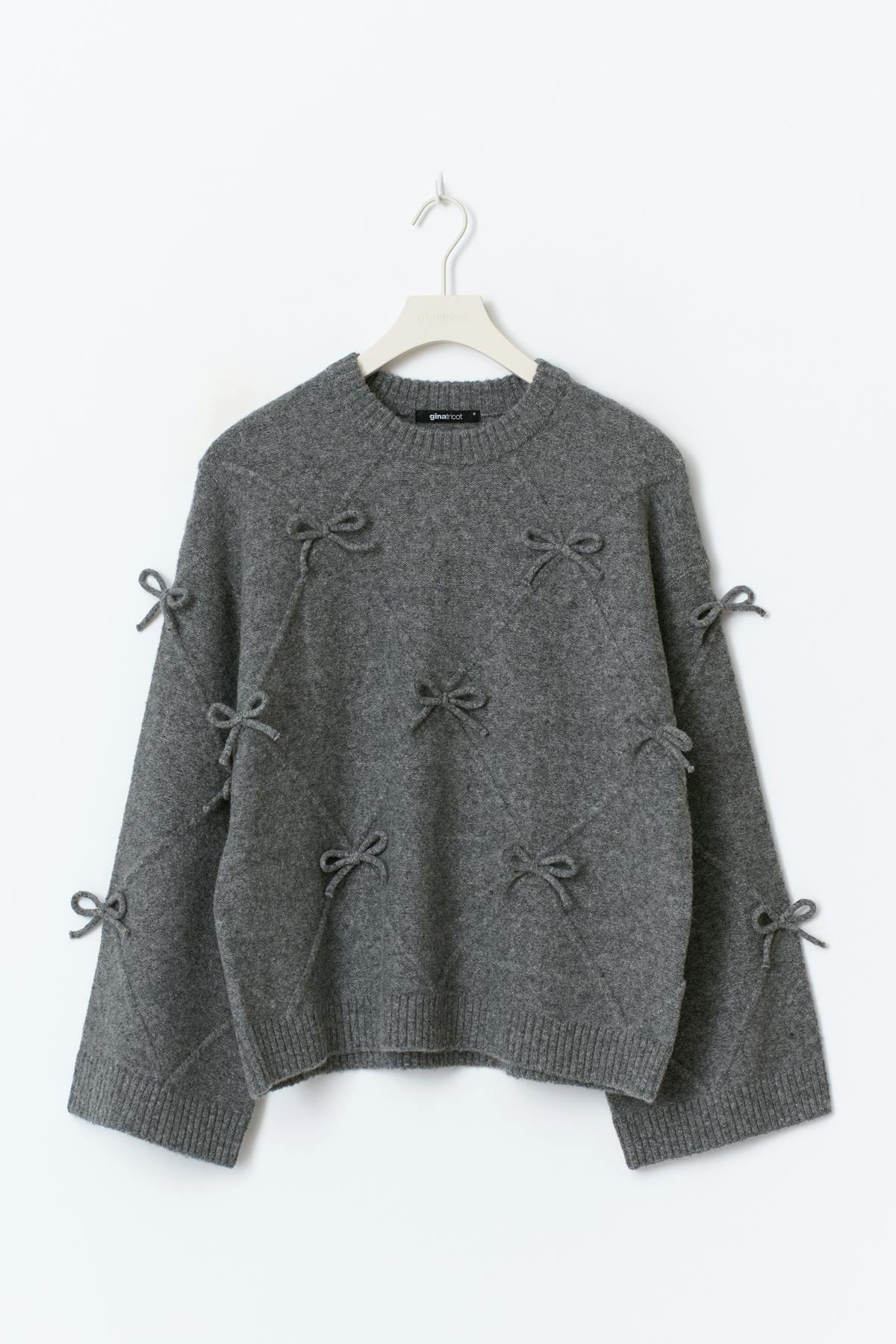 Knitted bow sweater - Grey melange