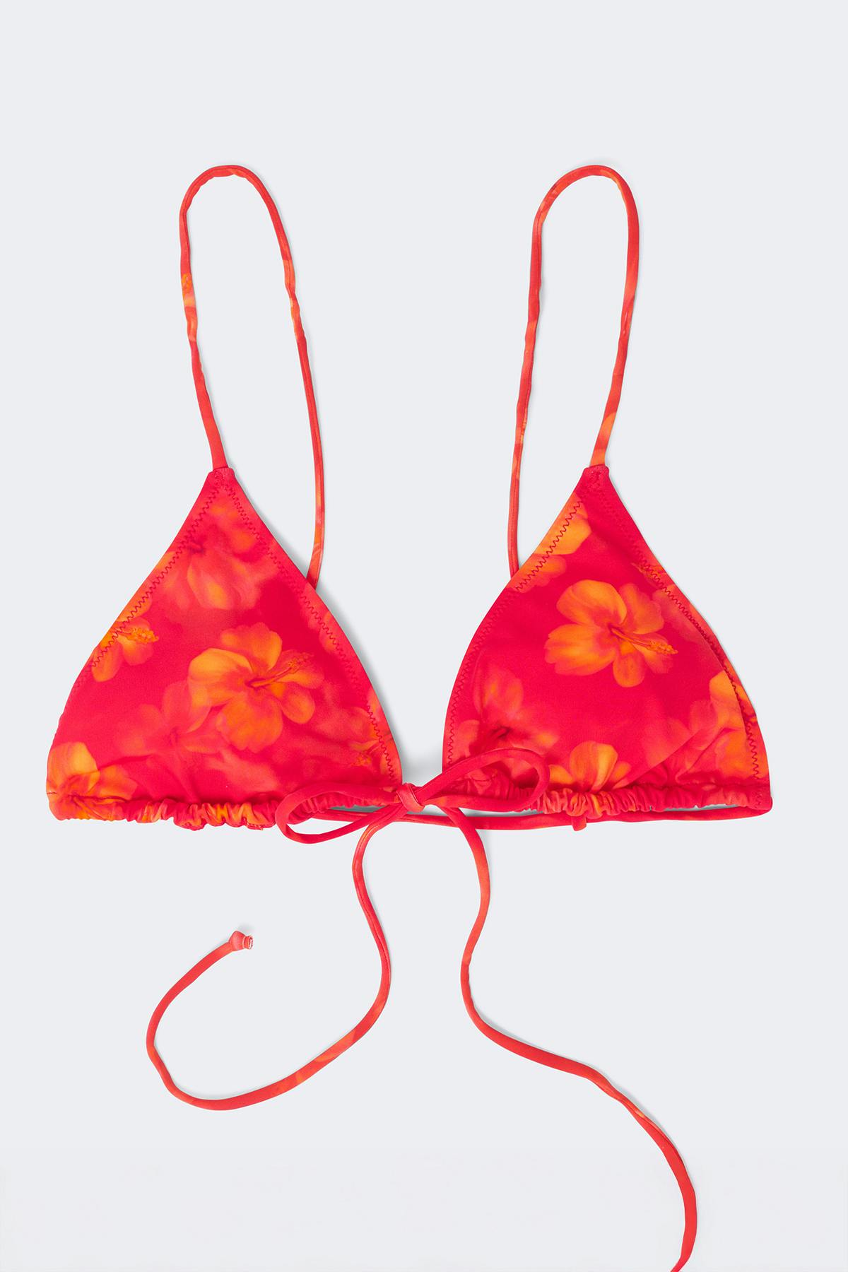 Triangle front tie bikini top - Hibiscus