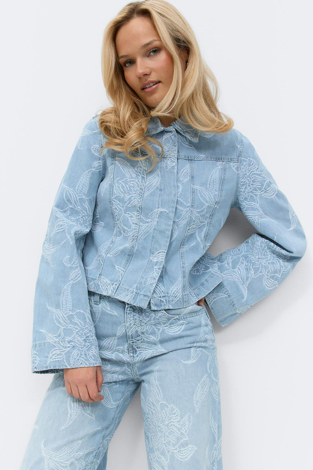 Embroidery denim shirt - Bleu