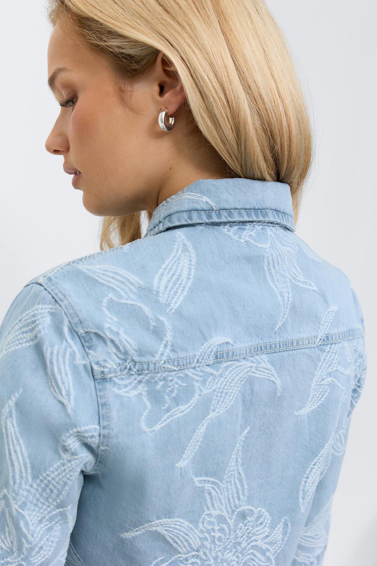 Embroidery denim shirt - Bleu