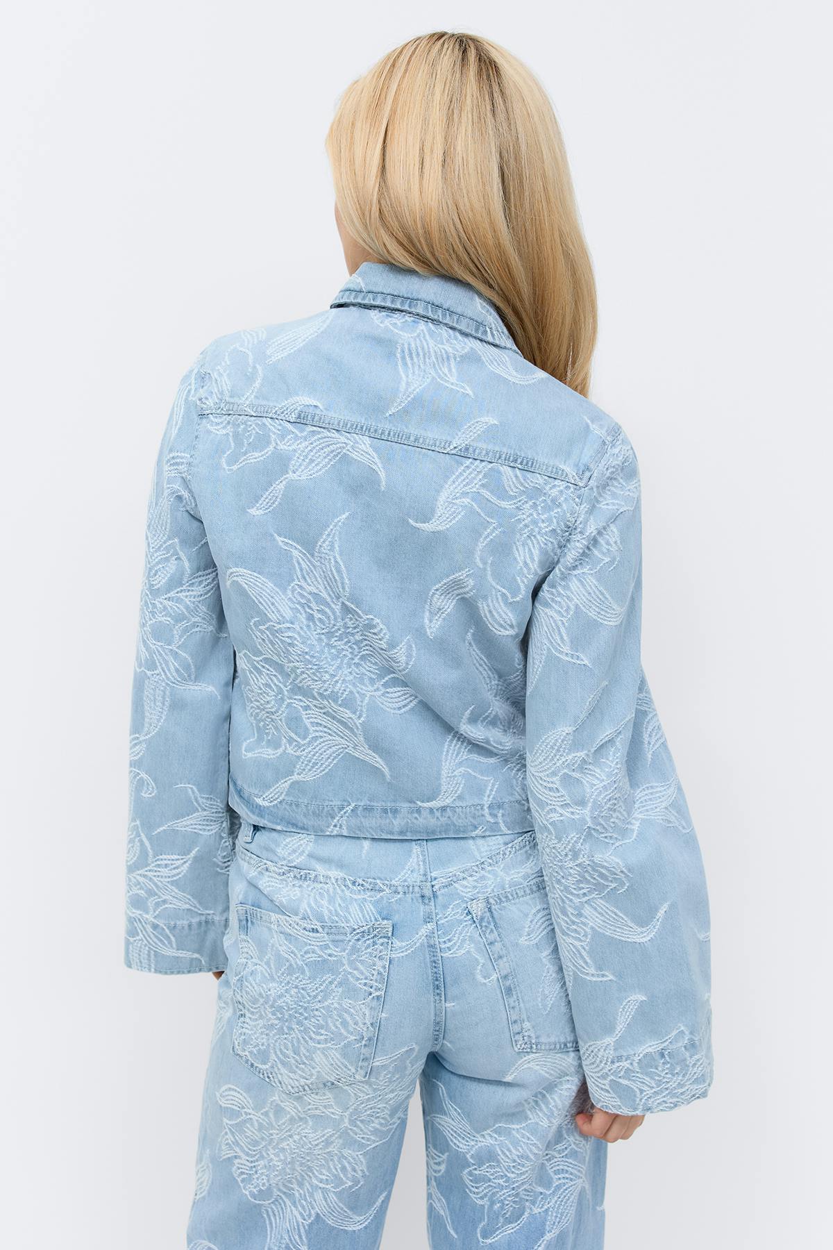Embroidery denim shirt - Bleu