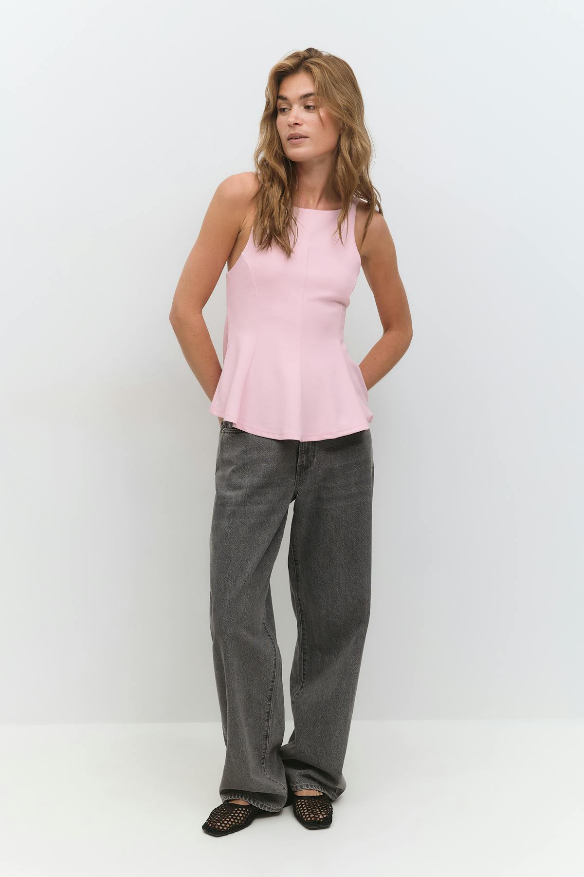 Peplum tie back top - Rose clair