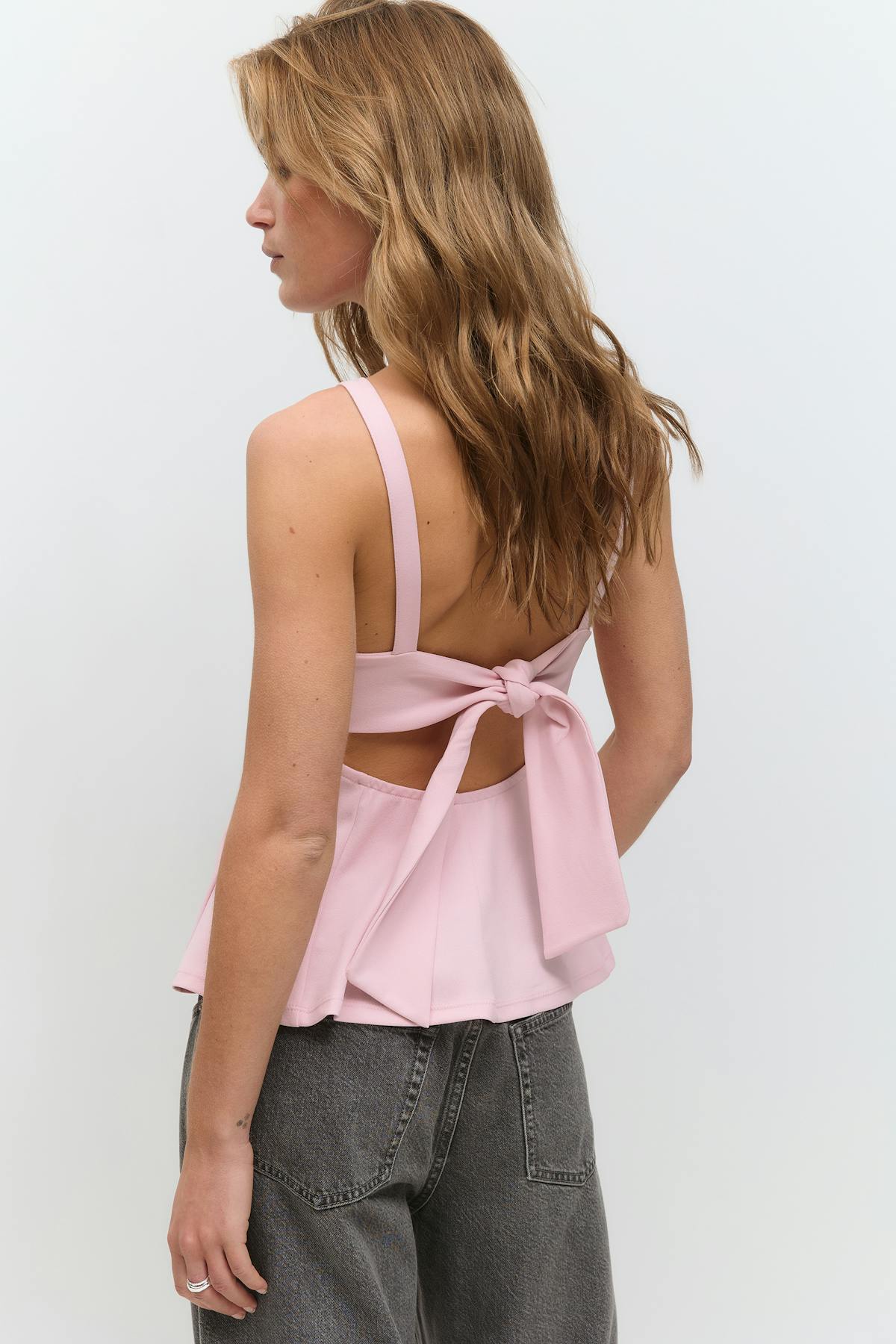 Peplum tie back top - Rose clair