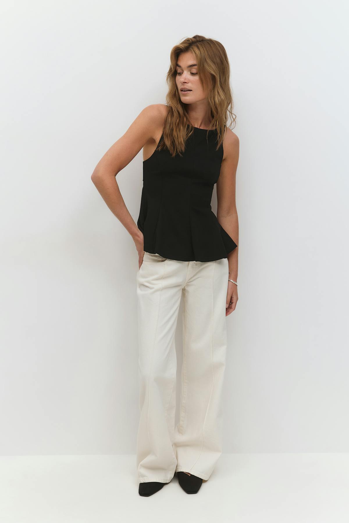Peplum tie back top - Noir