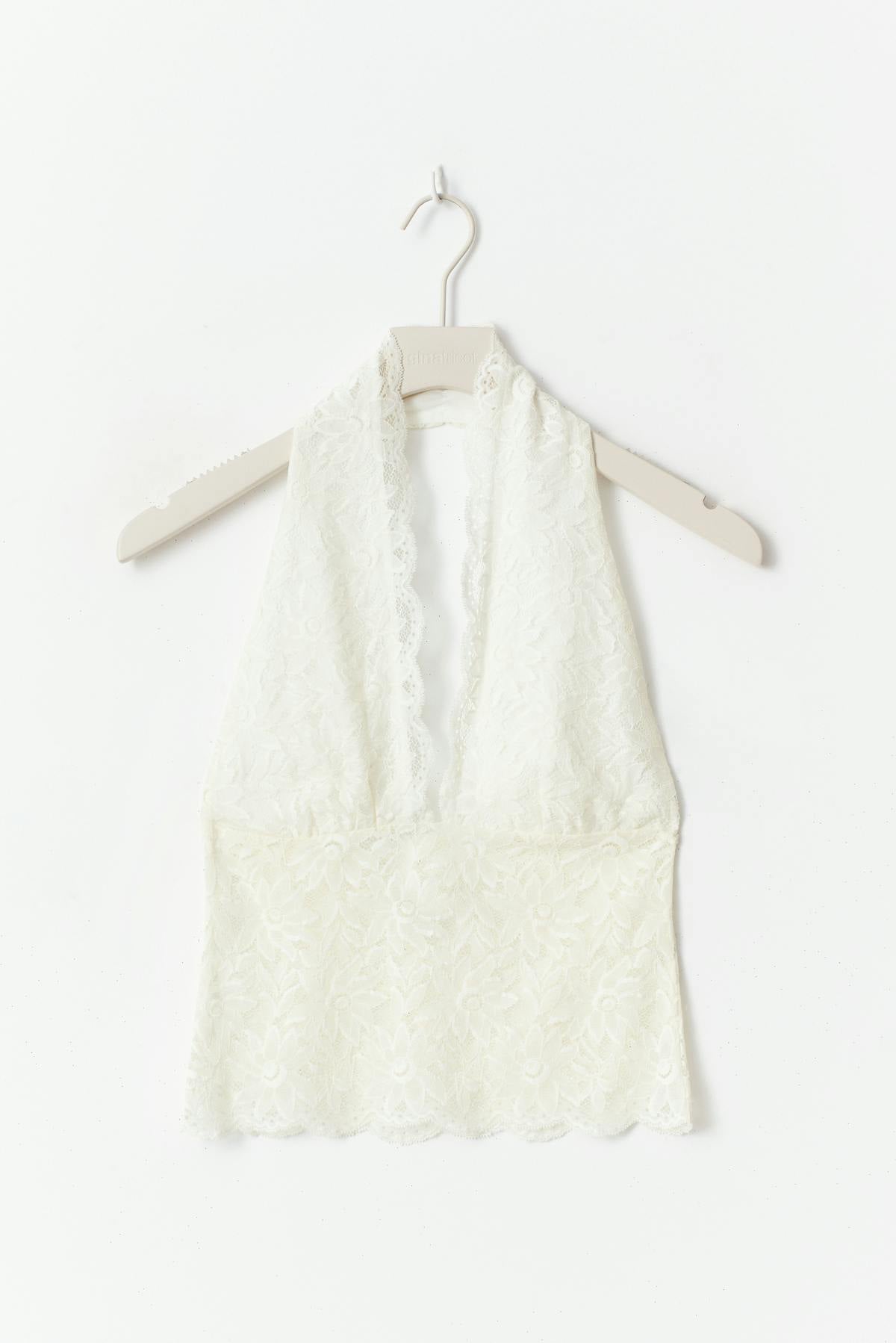 Lace halterneck top - Ecru
