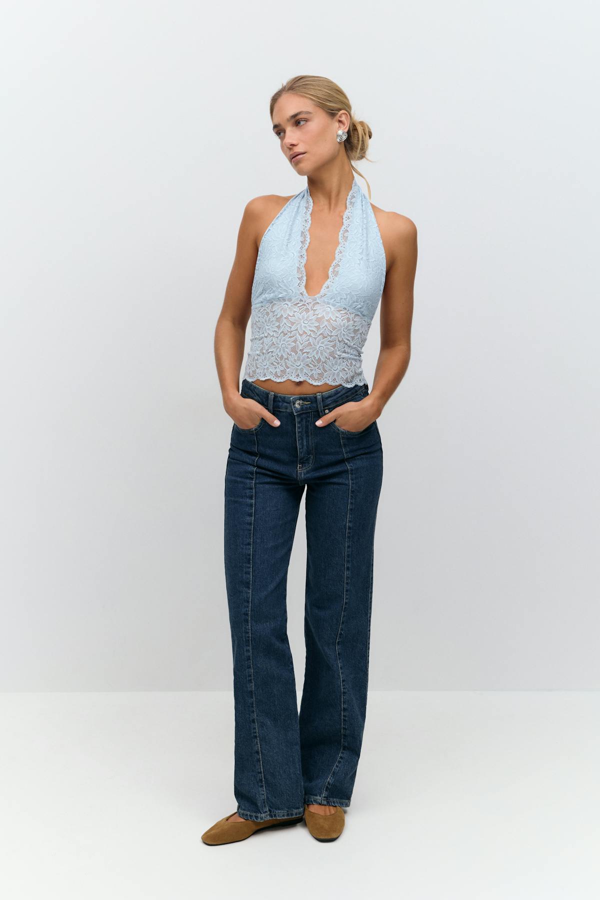 Lace halterneck top - Bleu clair