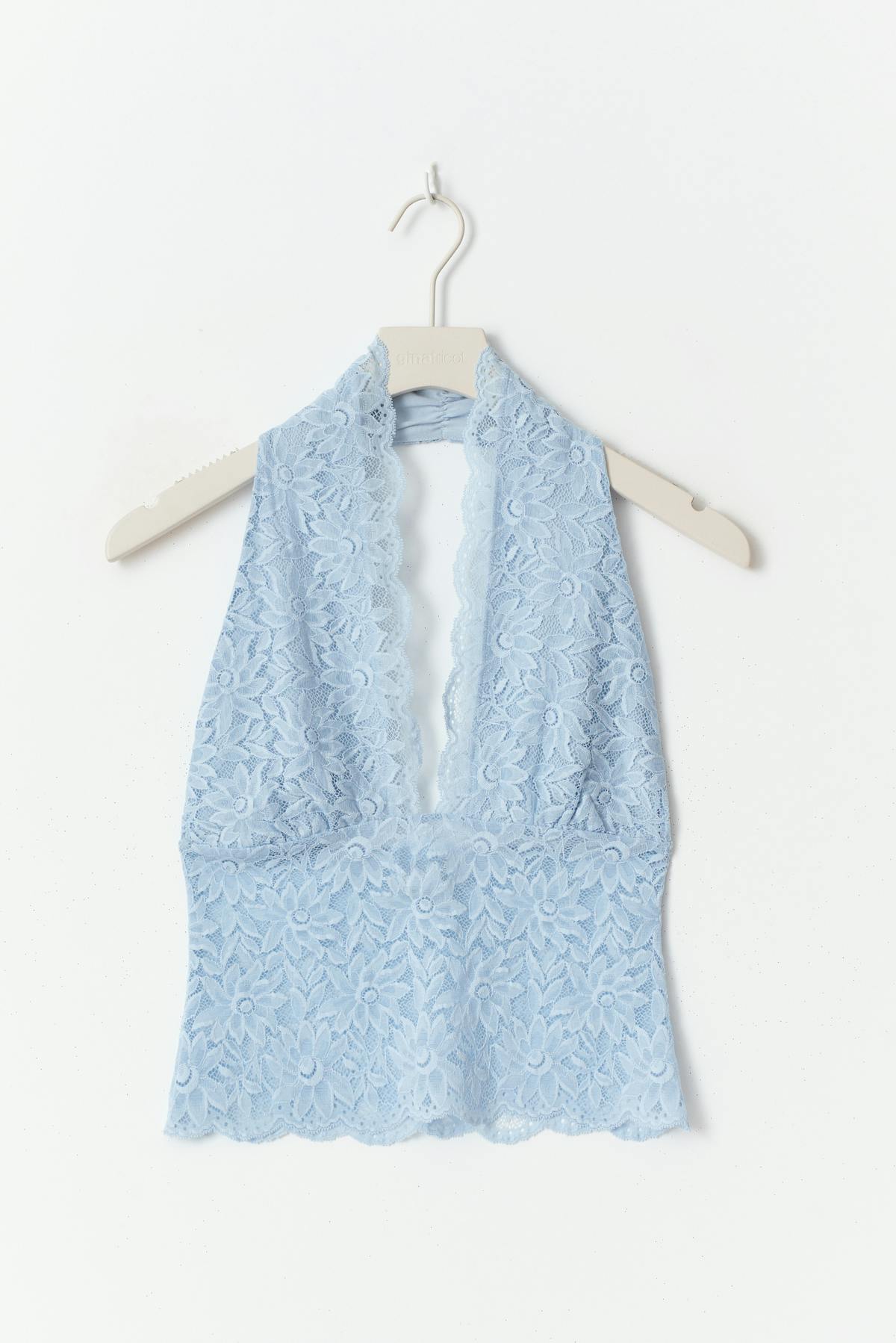 Lace halterneck top - Bleu clair