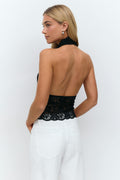 Lace halterneck top - Noir