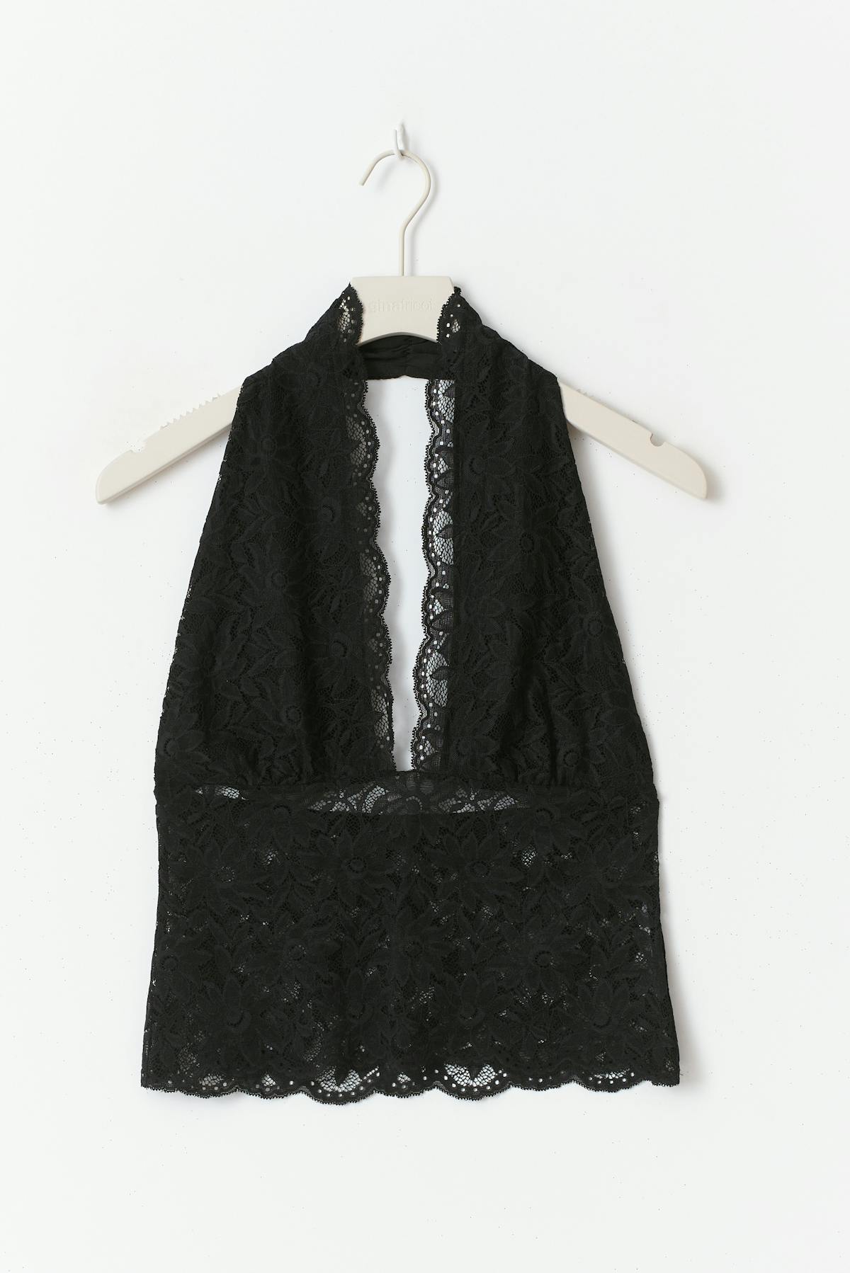 Lace halterneck top - Noir