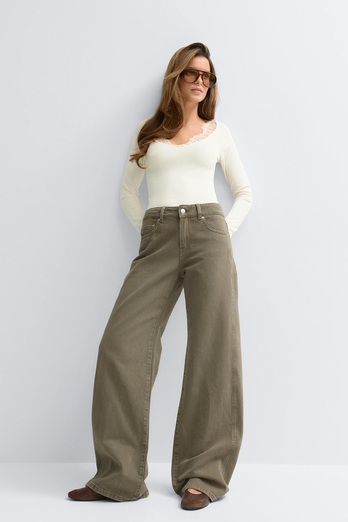 Lace detail top - Gris
