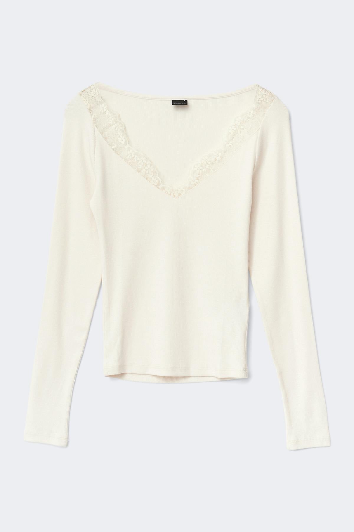 Lace detail top - Gris