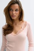 Lace detail top - Chalk pink