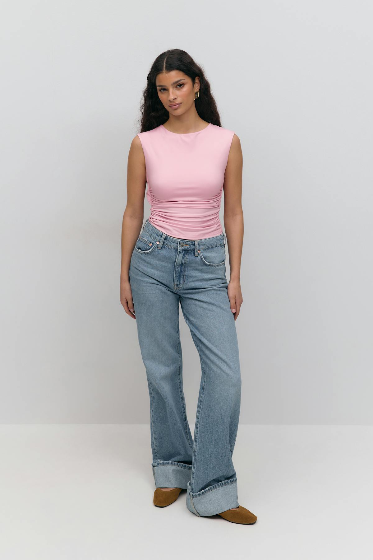Short sleeve open back top - Rose clair