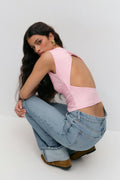 Short sleeve open back top - Rose clair