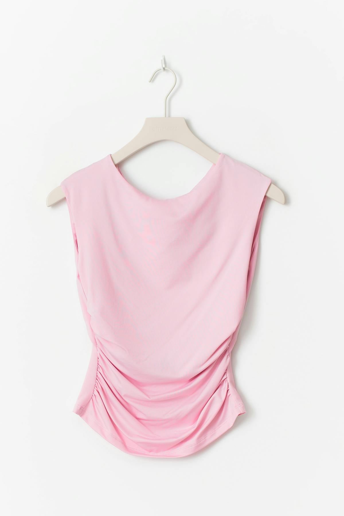 Short sleeve open back top - Rose clair